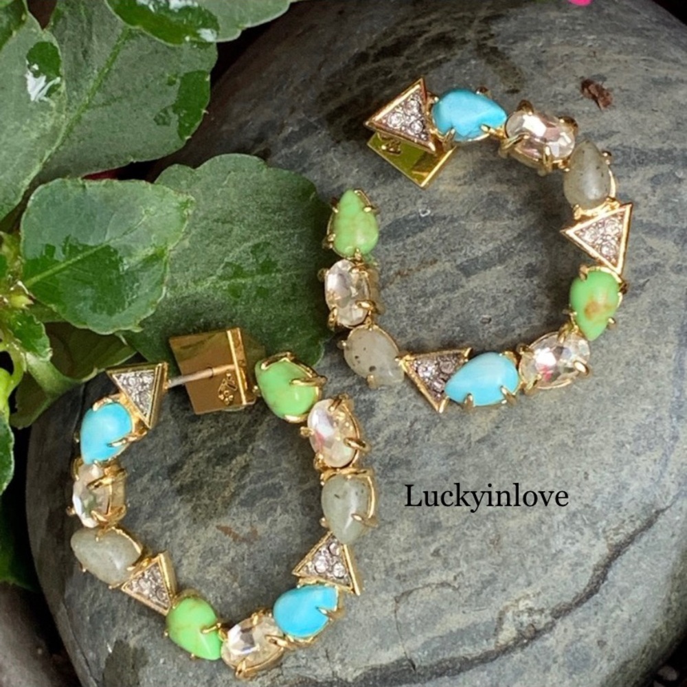 ALEXIS BITTAR• Gold Blue Green Multi-Stone Labradorite Turquoise Coiled Earrings - Picture 7 of 14